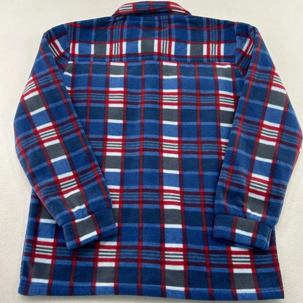 Quiksilver Boys Blue Red Plaid Polar Fleece Button Down Shirt Jacket L 14/16 NWT